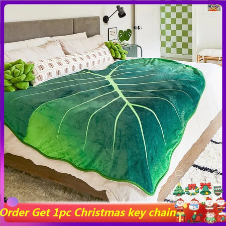 Flannel Blanket Leaf Shaped Blankets Sofa Throw Ins Large Green Leaves Blankets for Bed Sofa Bedspread Deco Christmas Gift Manta
