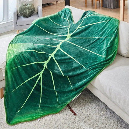 Flannel Blanket Leaf Shaped Blankets Sofa Throw Ins Large Green Leaves Blankets for Bed Sofa Bedspread Deco Christmas Gift Manta