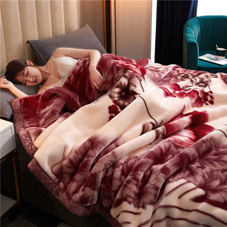 Double Layer Winter Thick Raschel Mink Weighted Blanket For Double Bed Soft Warm Heavy Fluffy Throw Blankets