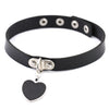 Black PU Leather Round Heart Ball Chain Pendant Necklace