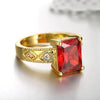 Ruby Emerald Cut Center Halo Ring in 14K Gold ITALY Made