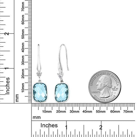 London Blue Topaz Emerald Cut Dangling Silver Plating Earrings ITALY Made