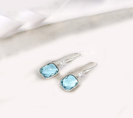 London Blue Topaz Emerald Cut Dangling Silver Plating Earrings ITALY Made