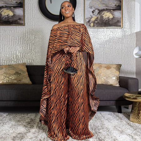 African Dashiki Neue Mode Zwei Stück Anzug Lange Tops + Breite Hosen Party Große Größe Für Dame