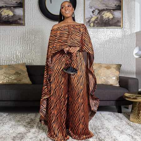 African Dashiki New Fashion Two Piece Suit Long Tops + Wide Pants Party Big Size For Lady