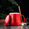 400ml New Product European Style Light Luxury Gold-painted Ceramic Coffee Mug with Lid Spoon Water