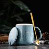 400ml New Product European Style Light Luxury Gold-painted Ceramic Coffee Mug with Lid Spoon Water