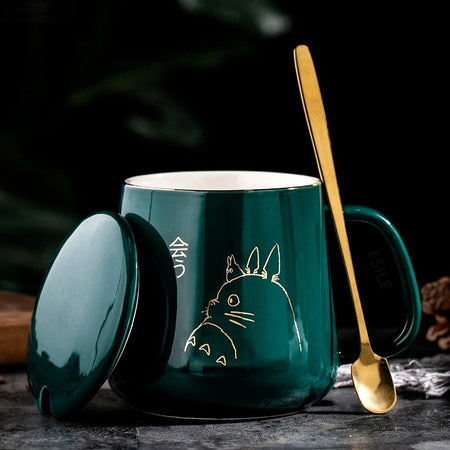 400 ml neues Produkt im europäischen Stil, leicht, luxuriös, vergoldete Keramik-Kaffeetasse mit Deckel, Löffel, Wasser