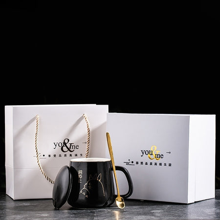 400ml New Product European Style Light Luxury Gold-painted Ceramic Coffee Mug with Lid Spoon Water