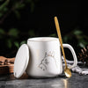 400ml New Product European Style Light Luxury Gold-painted Ceramic Coffee Mug with Lid Spoon Water