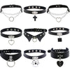 Halskette mit rundem Herz-Kugelketten-Anhänger aus schwarzem PU-Leder