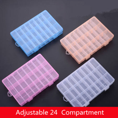 Practical Adjustable 24 Grids Compartment Plastic Storage Box Jewelry