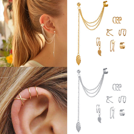 Gold Star Leaves Non-Piercing Ear Clip Earrings For Women Simple