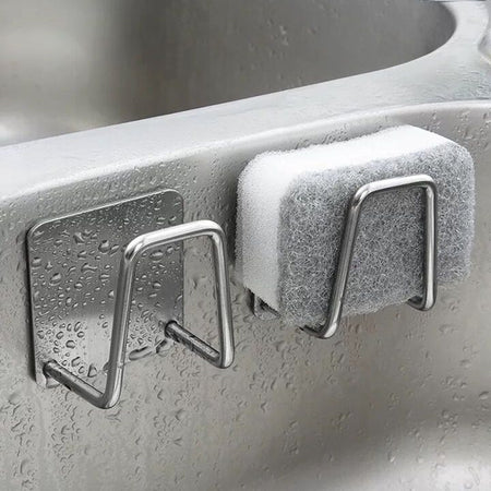 Kitchen Stainless Steel Sink Sponges Holder Wall Hooks Accessories Storage Organizer