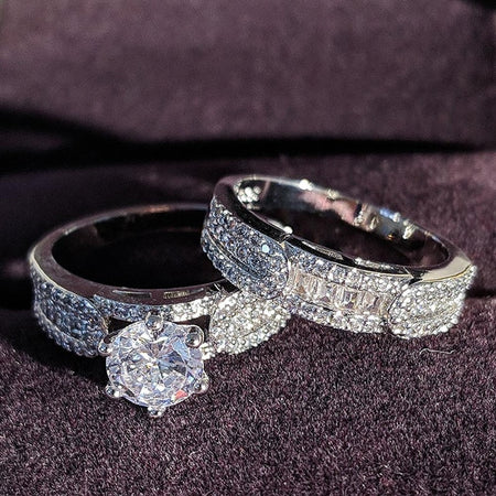 Luxuriöses Ehering-Set aus Sterlingsilber für die Verlobung von Brautfrauen 