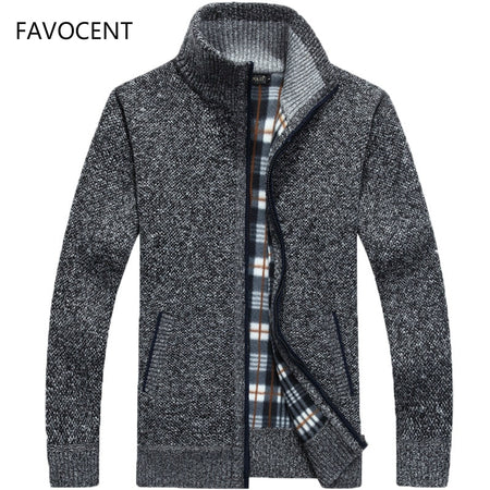 Autumn Winter Men's Sweater Coat  Fur Wool Sweater Jackets Men Zipper Knitted Thick Coat Warm Casual Knitwear Cardigan