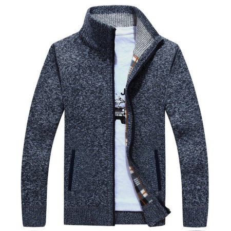 Autumn Winter Men's Sweater Coat  Fur Wool Sweater Jackets Men Zipper Knitted Thick Coat Warm Casual Knitwear Cardigan