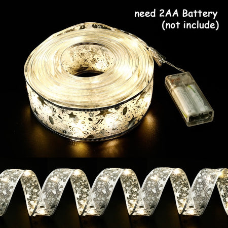 50 LED 5M Double Layer Fairy Lights Strings Christmas Ribbon Bows With LED Christmas Tree Ornaments