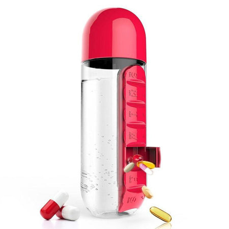 600 ml Sport-Wasserflasche aus Kunststoff, kombiniert tägliche Pillendosen-Organizer